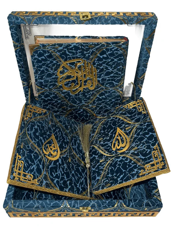 Holy Quran with Green Textured Shaneel Glass Box Perfumed Kanzul Iman Art Paper Pakistan wedding gift
