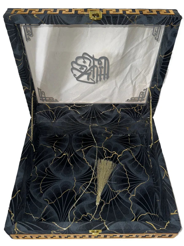 Holy Quran with Black Textured Shaneel Glass Box (Perfumed)