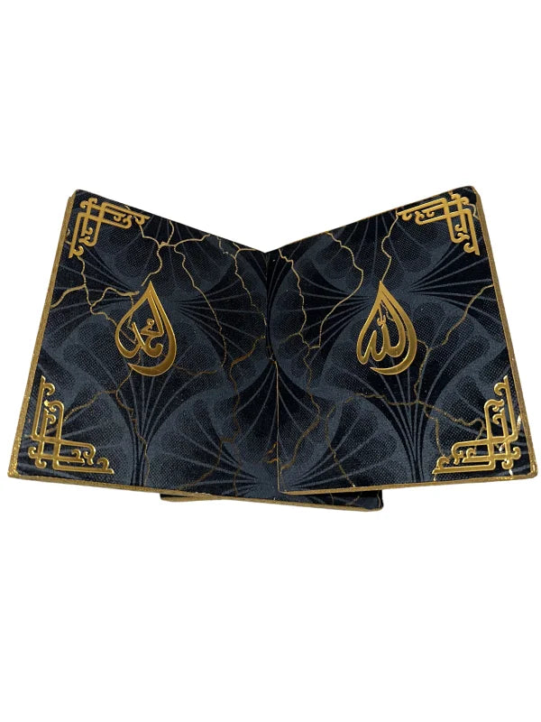 Holy Quran with Black Textured Shaneel Glass Box (Perfumed)