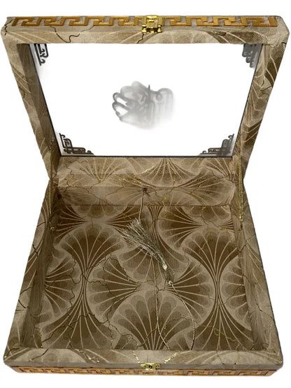 Holy Quran with Beige Textured Shaneel Glass Box (Perfumed)