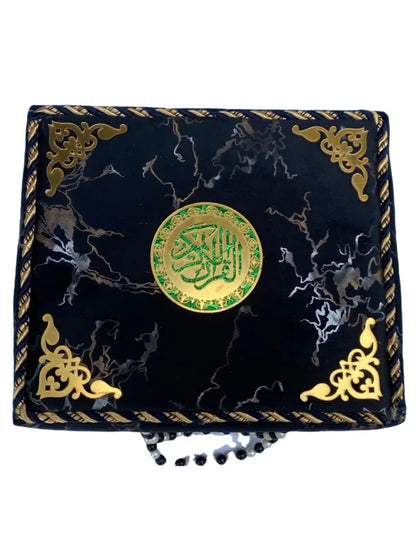 Holy Quran with Black Textured Shaneel Box (Perfumed)
