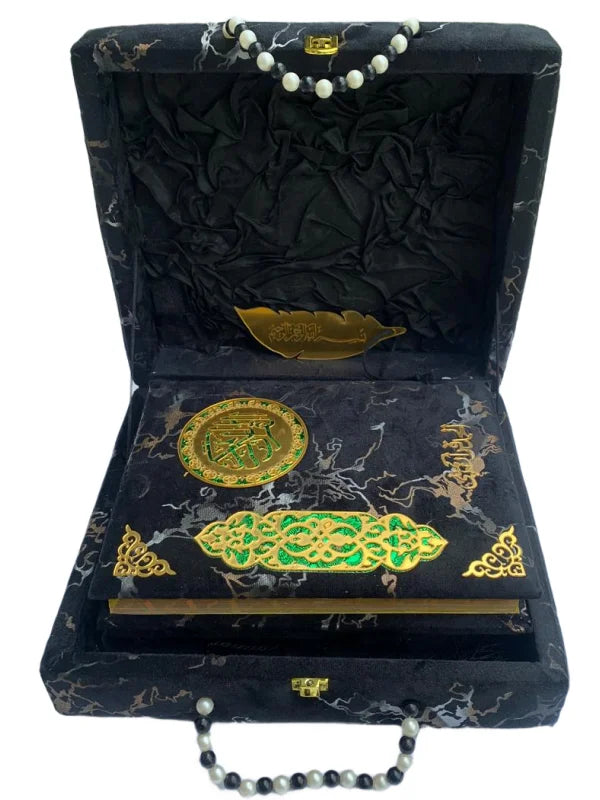 Holy Quran with Black Textured Shaneel Box (Perfumed)