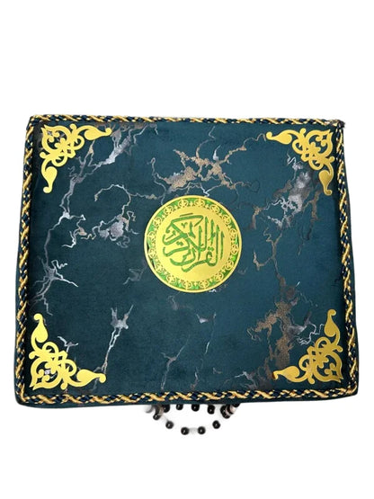 Holy Quran with Green Textured Shaneel Box (Perfumed)