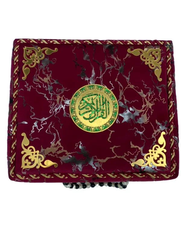 Holy Quran with Maroon Textured Shaneel Box (Perfumed)