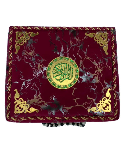 Holy Quran with Maroon Textured Shaneel Box (Perfumed)